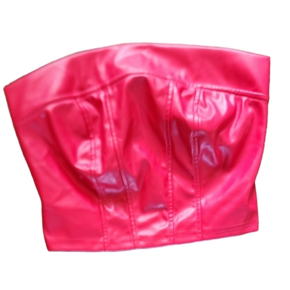 🔖Final Sale | Red Faux Leather Zip Up Cropped Tube Top